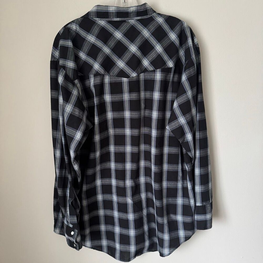 Western Plaid Pearl Snap Shirt Size XL Black White - Picture 2 of 5